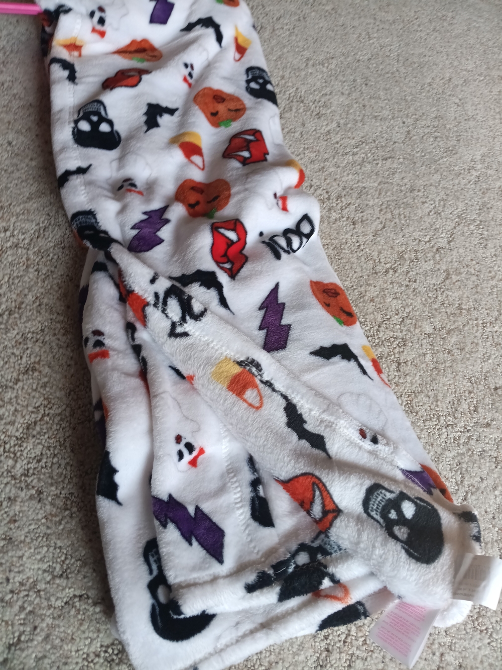White Halloween Kids Plush Blanket with Colorful Icons